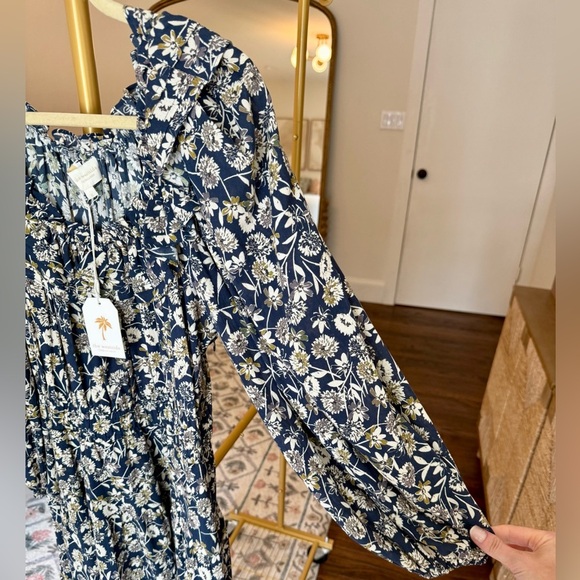 The Westside NWT Layla Navy Blue Floral Ruffle Smocked Prairie Mini Dress- Small - Picture 3 of 11